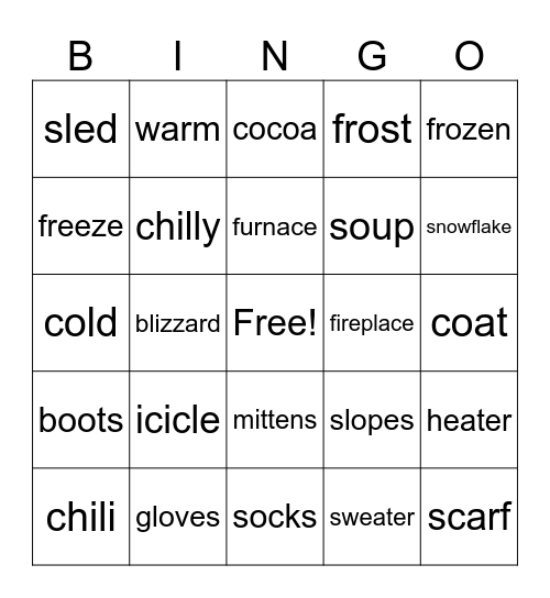 Winter Words Bingo Card