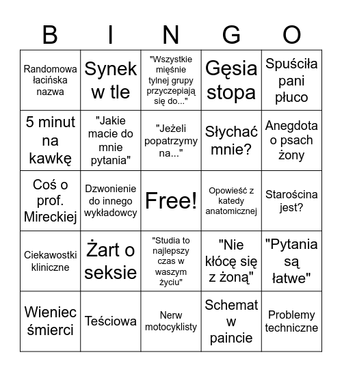Zawijasowe bingo Card