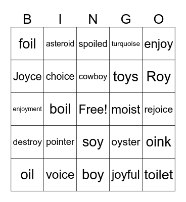 oi   oy        Bingo Card