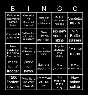 Overwatch spotlight Bingo Card