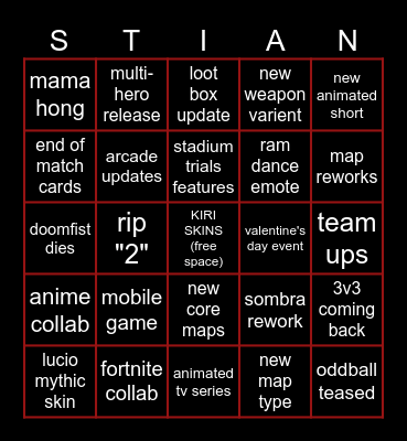 OVERWATCH SPOTLIGHT Bingo Card
