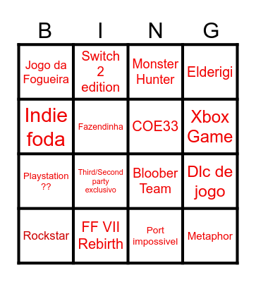 Nintendo direct 05/02 Bingo Card