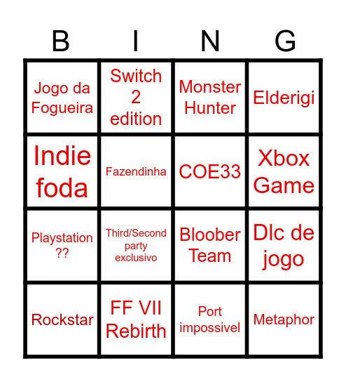 Nintendo direct 05/02 Bingo Card
