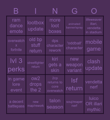 overwatch spotlight bingo because i have nothing better todo Bingo Card