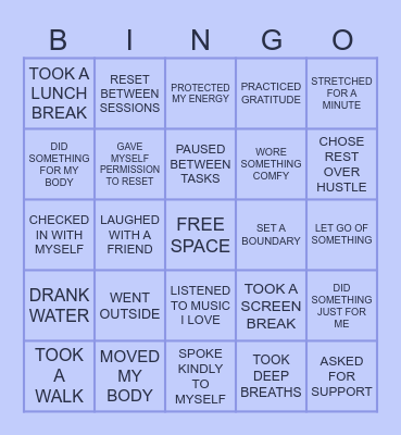 SELF-CARE Bingo Card