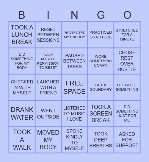 SELF-CARE Bingo Card