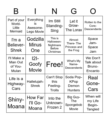 Movie Songs Bingo Card
