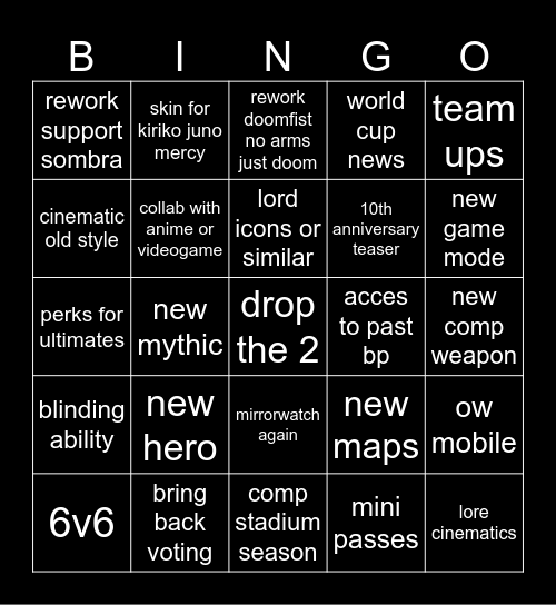 Overwatch Copium Bingo Card