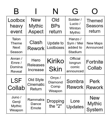 OW2 SPOTLIGHT Bingo Card