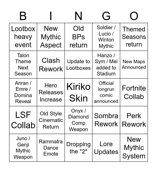 OW2 SPOTLIGHT Bingo Card