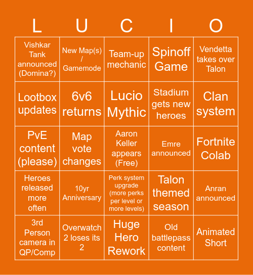 Overwatch Spotlight Bingo Card