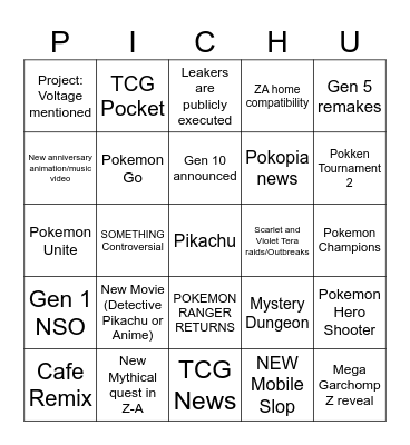 Pokemon Presents Bingo Card