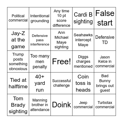 SUPER BOWL LX Bingo Card
