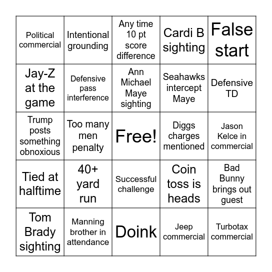 SUPER BOWL LX Bingo Card