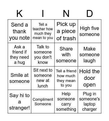 Kindness Week Bingo Card