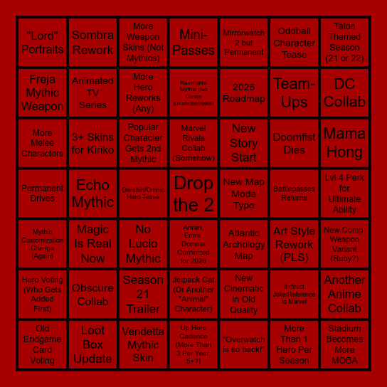 2026 OVERWATCH SPOTLIGHT Bingo Card