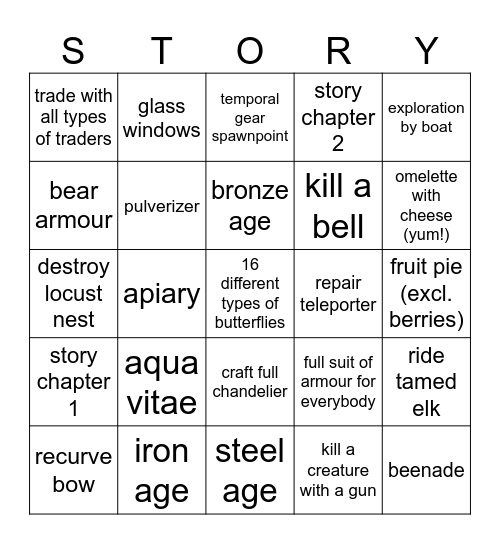VintageStory Progression :) Bingo Card
