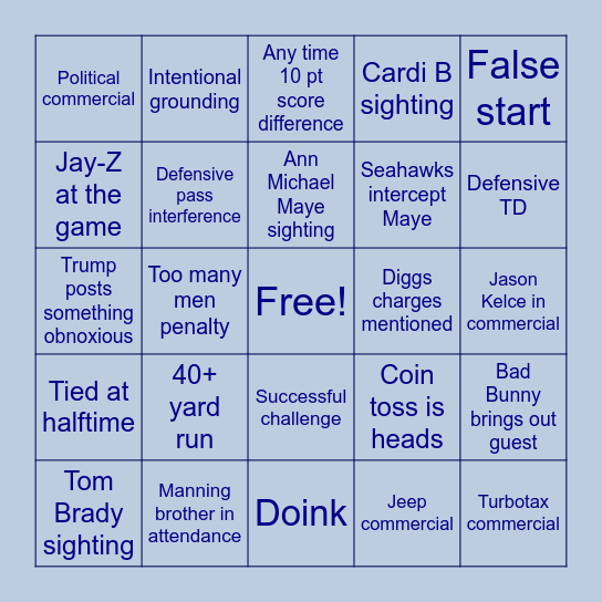 SUPER BOWL LX Bingo Card