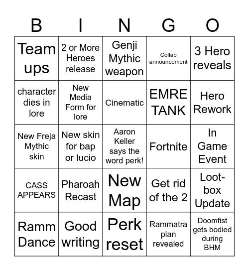 OW Spotlight 2026 Bingo Card