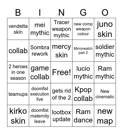 Overwatch Spotlight Bingo Card
