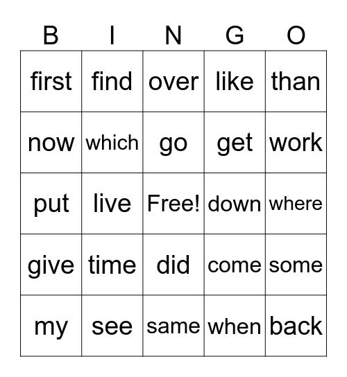 SIGHT WORD BINGO 2 Bingo Card