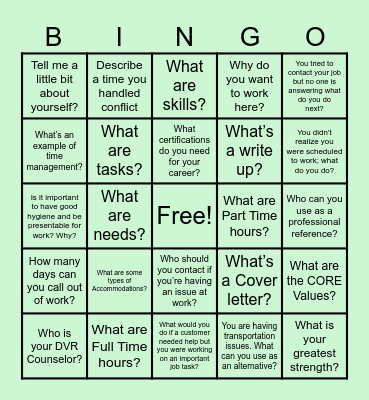 Pre ETS Bingo Card