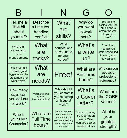 Pre ETS Bingo Card