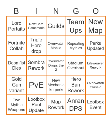 Overwatch Spotlight Bingo Card
