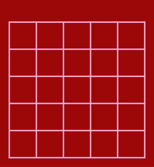 Love Song Bingo Card