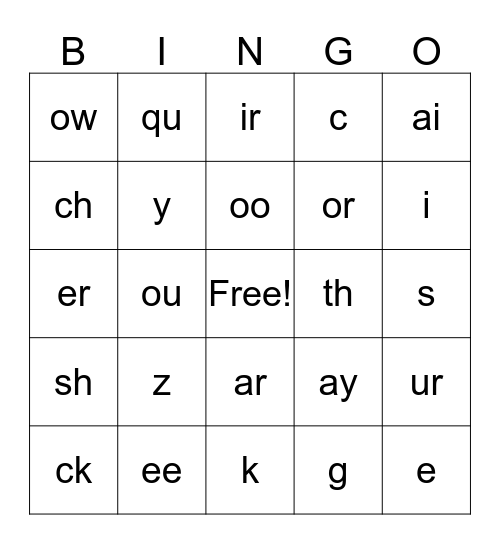 PHONOGRAM BINGO  Bingo Card