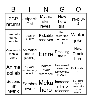 Overwatch (2) Spotlight Bingo Card