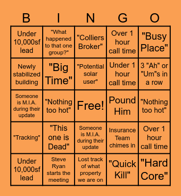 Leasing Call BINGO Card