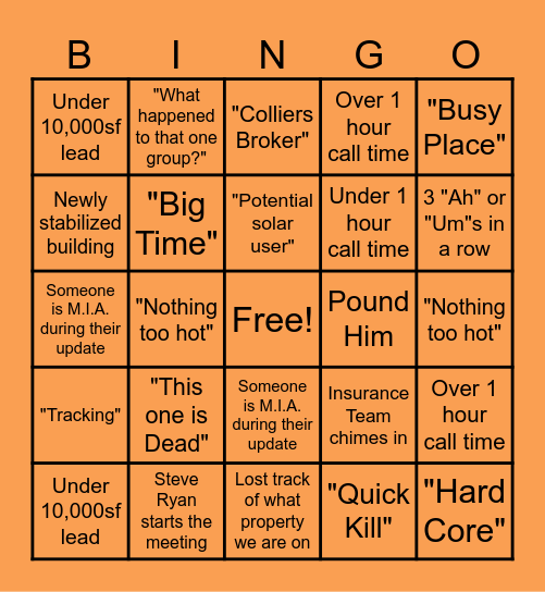 Leasing Call BINGO Card