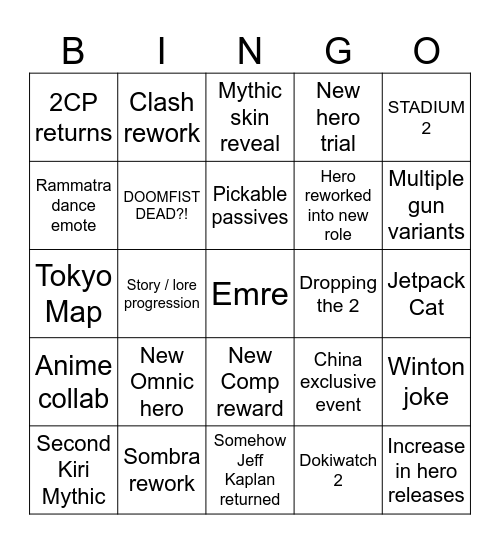 Overwatch (2) Spotlight Bingo Card
