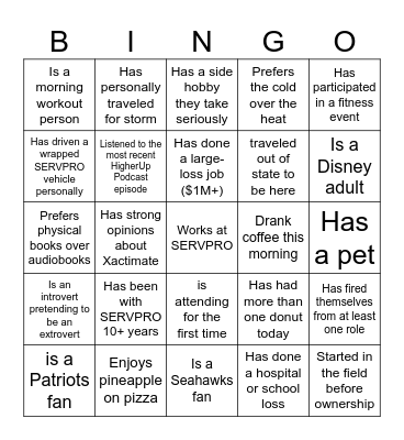 Find Someone Who Bingo Card