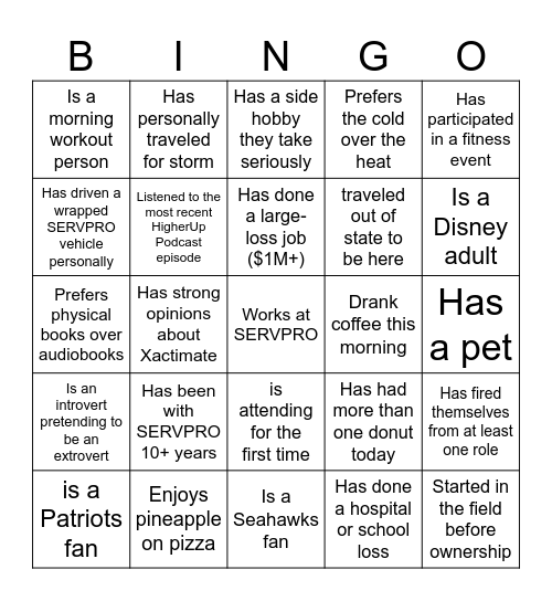 Find Someone Who Bingo Card