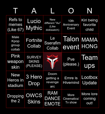 Overwatch Spotlight Bingo Card