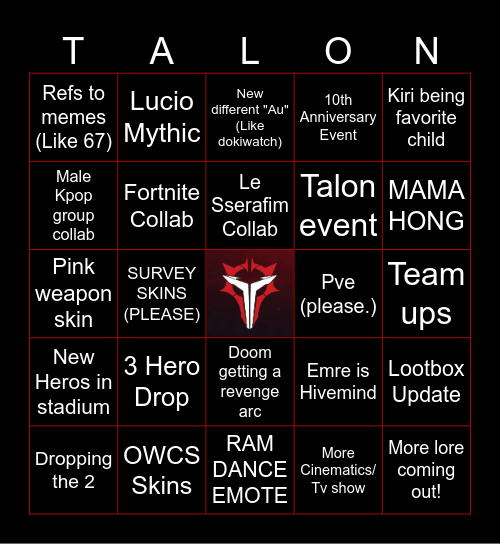 Overwatch Spotlight Bingo Card