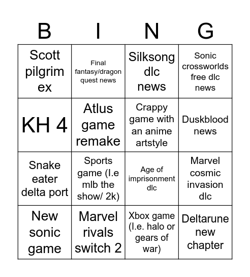 February 2026 Nintendo partner direct Bingo Card