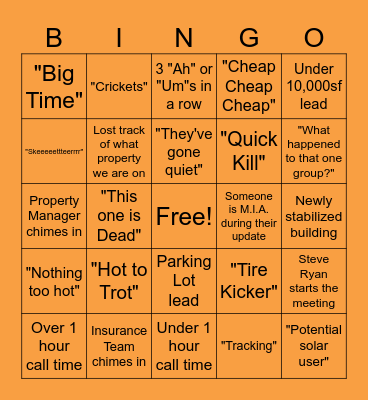Leasing Call BINGO Card