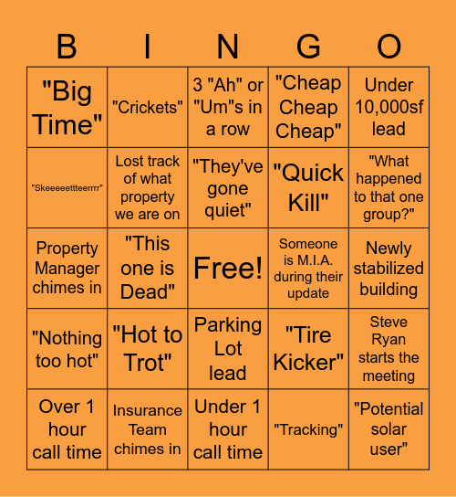 Leasing Call BINGO Card