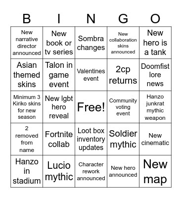 Overwatch Spotlight Bingo Card