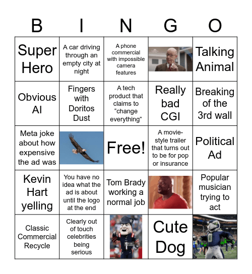 Super Bowl Commercials Bingo Card
