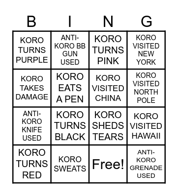ASSASSINATION CLASSROOM BINGO Card