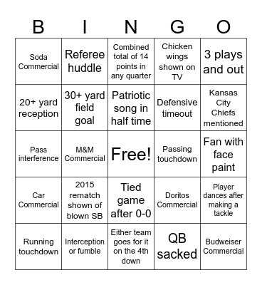2026 Super Bowl Bingo Card