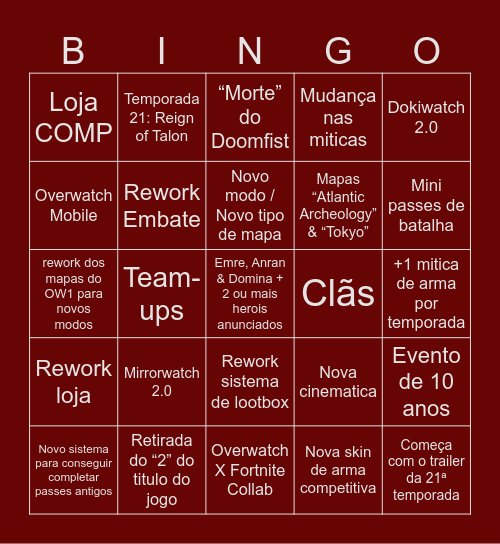 Overwatch 2026 Spotlight Bingo Card