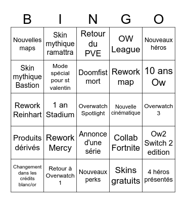 Overwatch Spotlight Bingo Card