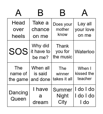 Abba Anneke Bingo Card