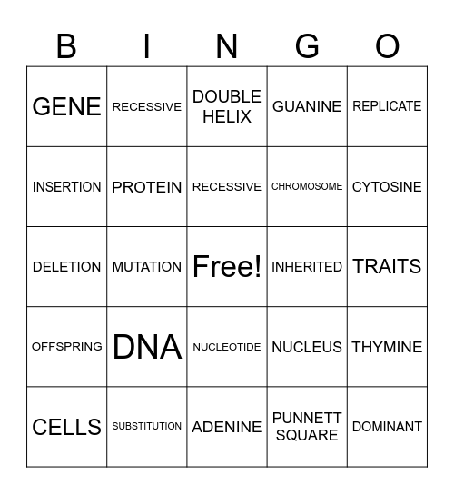DNA BINGO Card