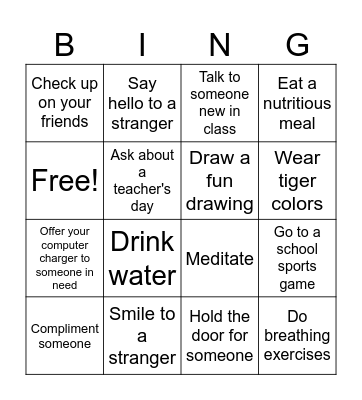 Kindness Bingo Board Bingo Card